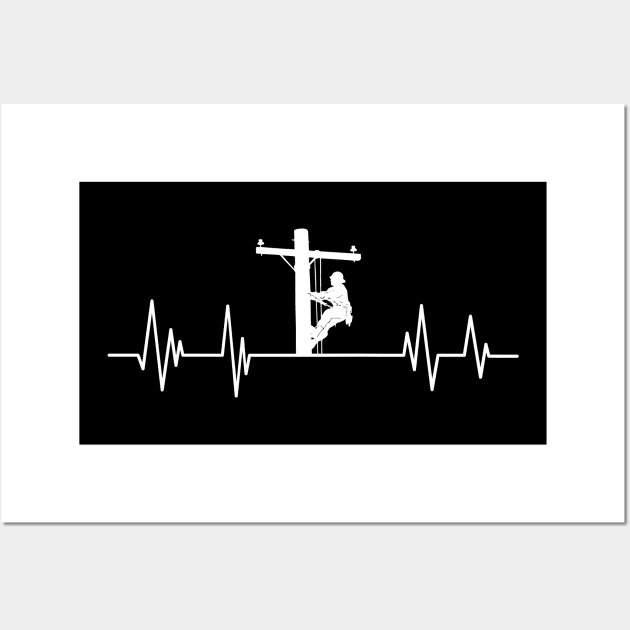 Electrician heartbeat, Linemen lover,engineer  heartbeat father birthday Wall Art by mezy